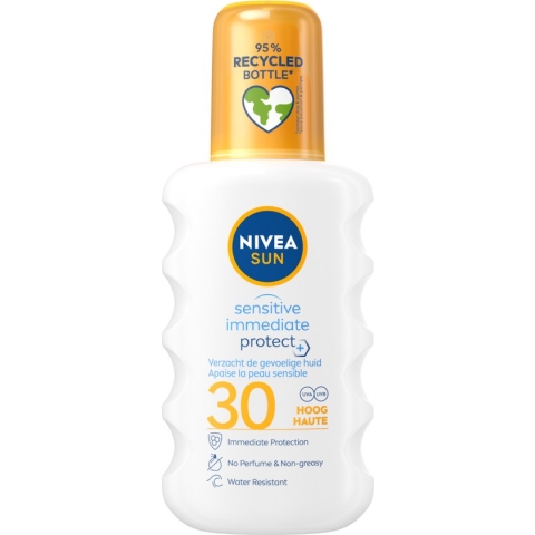 NIVEA SUN Sensitive Immediate Protect Zonnebrand Spray - Gevoelige huid - SPF 30 - Met aloë vera en jojobaolie - 200 ml