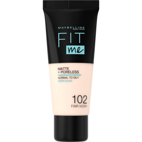 Maybelline New York - Fit Me Matte + Poreless Foundation - 102 Fair Ivory - Medium Dekkende Foundation met Matte Finish voor de Normale tot Vette Huid - 30 ml