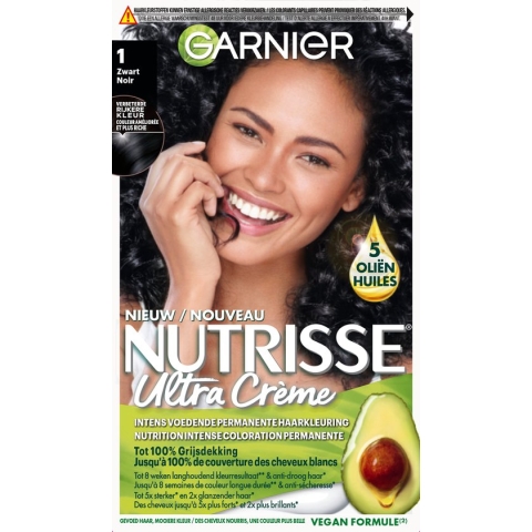 Garnier Nutrisse Ultra Crème 1 -Zwart - Intens voedende permanente haarkleuring