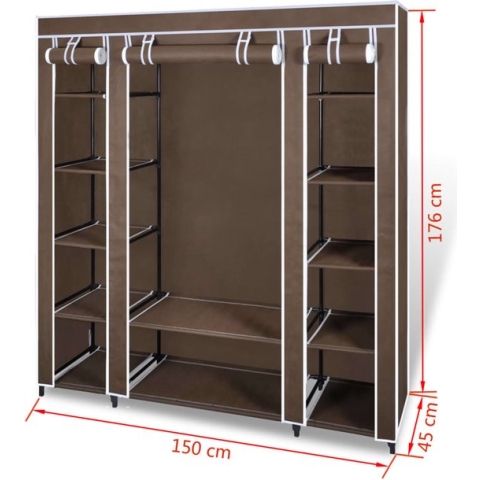 vidaXL-Kledingkast-met-vakken-en-stangen-45x150x176-cm-stof-bruin