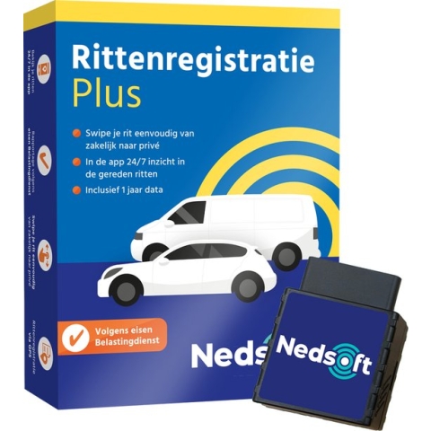 Nedsoft Rittenregistratie Plus - Handige Plug & Play tracker - Inclusief 1 jaar data - Swipe eenvoudig je rit van zakelijk naar privé