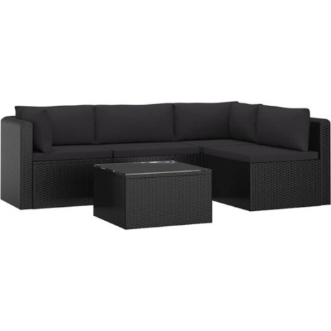 vidaXL-5-delige-Loungeset-met-kussens-poly-rattan-zwart