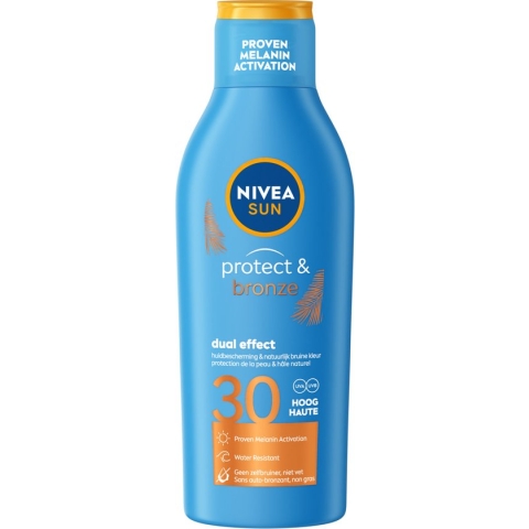 NIVEA SUN Protect & Bronze Zonnemelk - SPF 30 - Met pro-melanine extract - Beschermt en ondersteunt een bruine kleur - 200 ml