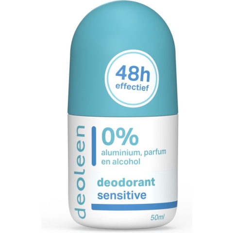 Deoleen 0% Aluminium - Deodorant Sensitive Roller - 24 uur effectieve bescherming - 0% parfum & 0% alcohol - Dermatologisch getest - Anti-witte strepen - 50 ml