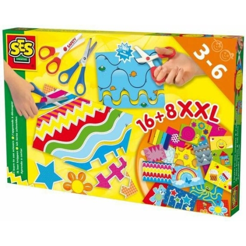 SES - Ik leer knippen XXL - Montessori - veilige schaar en metalen schaar - met 24 knipvellen