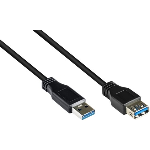 USB naar USB verlengkabel - USB3.0 - tot 0,9A / zwart - 3 meter