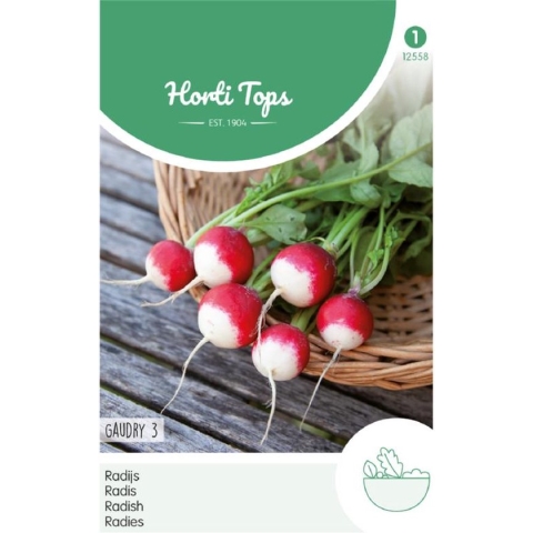 Hortitops Zaden - Radijs Gaudry 3, Ronde Rode Witpunt