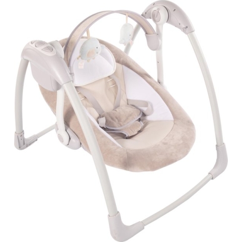 Bo Jungle - Schommelstoel - Swing Baby - Tot max. 9 kg - Inclusief Speelboog - Verstelbaar - Zachte stof - Muziek vibratie functies en natuurgeluiden - Timerfunctie - Netstroom kabel of batterijen - Plooibaar - Portable Swing Dolphy Beige
