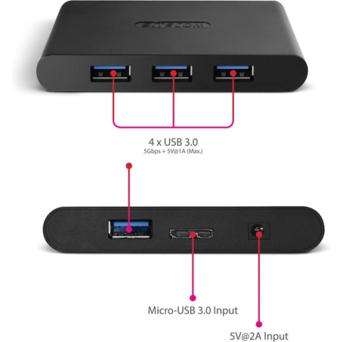 Sitecom - CN-083 - Usb hub 4 poort - Usb hub met voeding - 4 poort USB 3.0 Hub incl. adapter
