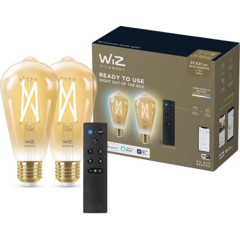 WiZ Edison Filament 2 pack Slimme LED Verlichting - Warm- tot Koelwit Licht - E27 - 60W - Goud - Wi-Fi - incl afstandbediening