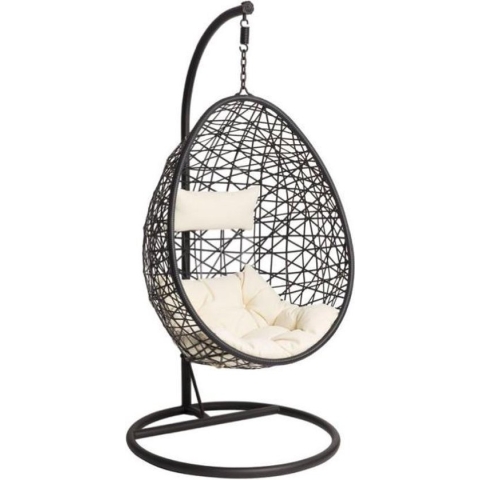 Hangstoel  - Grijze kussens- ei - egg chair - zwart - lounge stoel - woondecoratie - slaapkamer - Rotan