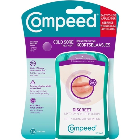 Compeed Koortslippleisters - complete oplossing voor het behandelen van een koortslip - Lipblaasjes Patch - 15 stuks
