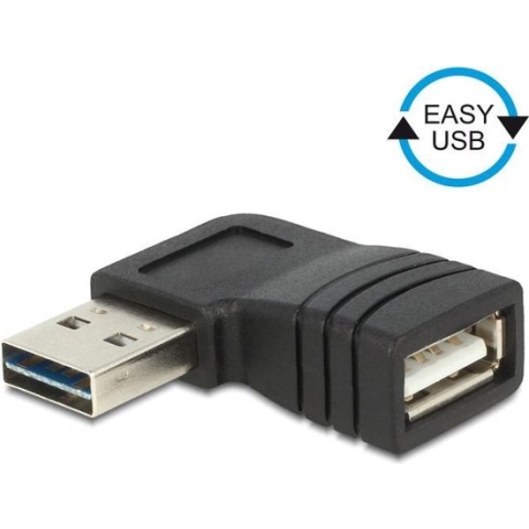 Easy-USB-A naar USB-A adapter / haaks naar links/rechts - USB2.0 / zwart