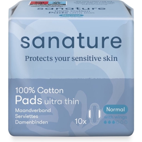 Sanature - Maandverband Normaal Met Vleugels - 100% Katoenen - 10 stuks