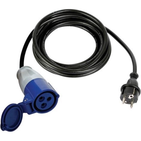 Perel Verloopkabel, H07RN-F 3G12.5, 0.4 m, 16 A/230 V, 3680 W, type E/F naar CEE, voor binnen en buiten, rubber, blauw