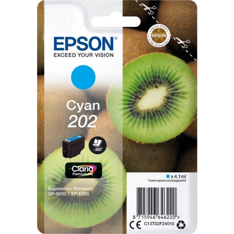 Epson 202 - 4.1 ml - cyaan - origineel - blister - inktcartridge - voor Expression Home XP-202; Expression Premium XP-6000, XP-6005, XP-6100, XP-6105