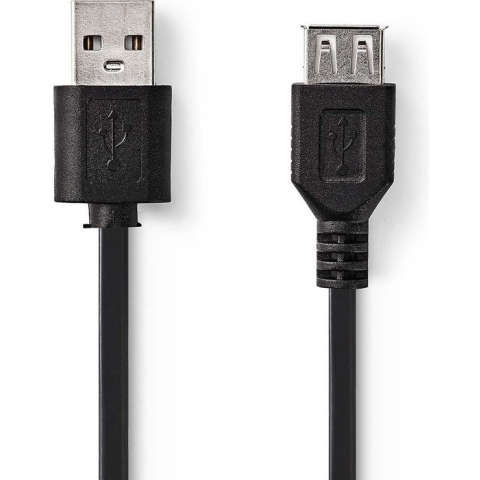 USB-Kabel - USB 2.0 - USB-A Male - USB-A Female - 7.5 W - 480 Mbps - Vernikkeld - 1.00 m - Rond - PVC - Zwart - Label