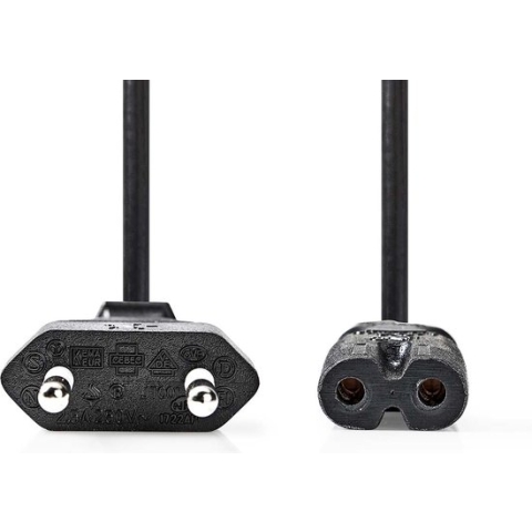 Stroomkabel - Euro Male - IEC-320-C7 - Recht - Recht - Vernikkeld - 2.00 m - Plat - PVC - Zwart - Envelop