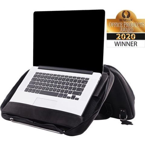R-Go Tools R-Go Viva 15.6" Laptoptas, Full Grain Leather (LWG gecertificeerd), Geïntegreerde laptopstandaard, Met schouderband, Zwart