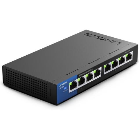 Linksys LGS108 Unmanaged Switch - Gigabit Ethernet - 8 Poorten - Eenvoudige Installatie - Blauw