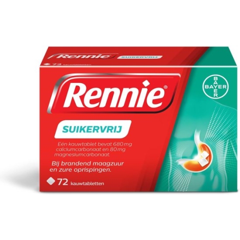 Rennie Suikervrij kauwtabletten bij brandend maagzuur, 72 stuks