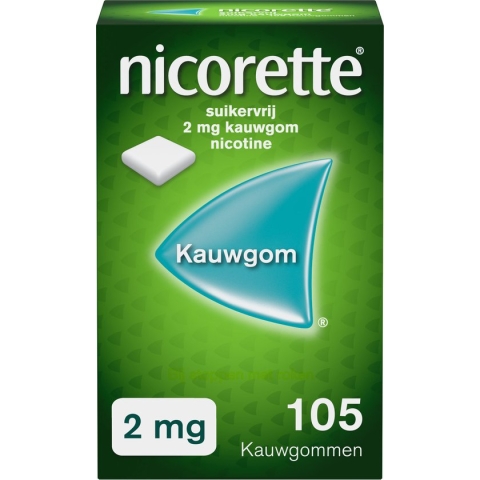 Nicorette Suikervrije Kauwgom - 2 mg - 1 x 105 stuks - nicotinevervanger - stoppen met roken