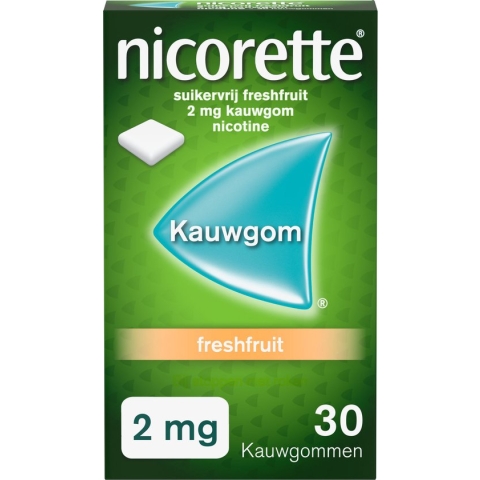Nicorette Suikervrije Kauwgom Freshfruit - 2 mg - 1 x 30 stuks - nicotinevervanger - stoppen met roken