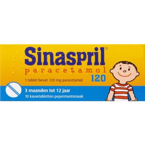 Sinaspril Paracetamol 120mg - Pepermuntsmaak - Pijnstiller - 10 tabletten