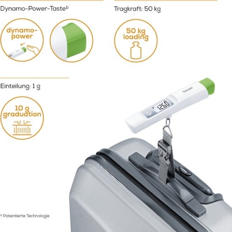 Beurer LS 20 ECO Kofferweegschaal - Bagageweger - Batterijloze bagageweegschaal - Automatische hold - tot 50 kg - 5 Jaar garantie