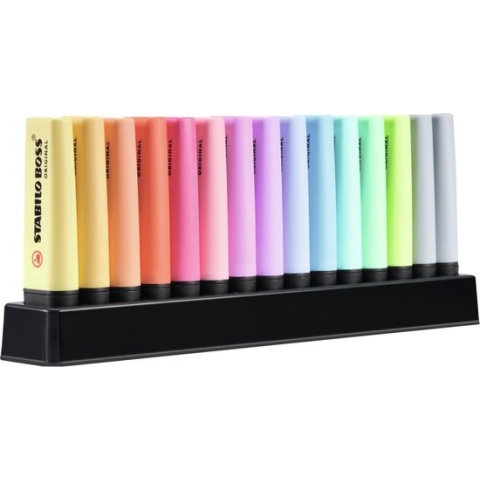 STABILO BOSS ORIGINAL Pastel - Markeerstift - 15 Stuks Deskset - Met 14 Verschillende Kleuren