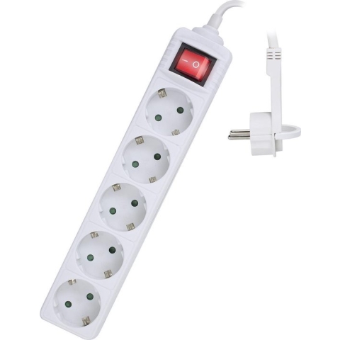 Stekkerdoos met schakelaar 5 contacten - met kinderbeveiliging - wit - 1,5 meter