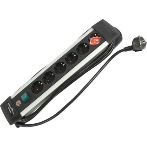 Brennenstuhl Premium Aluminium Line, 6-voudige stekkerdoos van hoogwaardig aluminium (met schakelaar en 3 m kabel) kleur: zwart