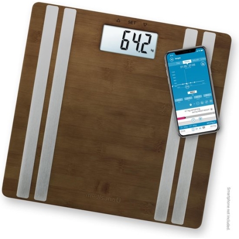 Medisana BS 552 Connect personenweegschaal bamboe dark met lichaamsanalyse
