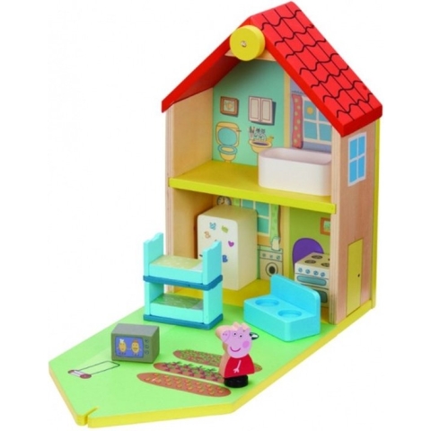 Peppa Pig - Houten poppenhuis inclusief Peppa en meubels - Speelfiguur