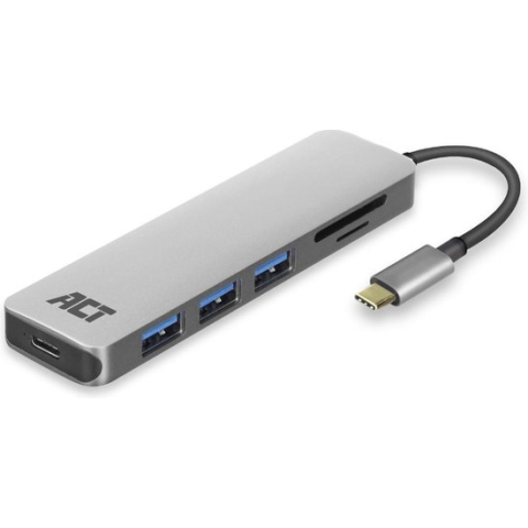 ACT USB-C hub 3.0, 3x USB-A, cardreader, PD pass-through AC7050