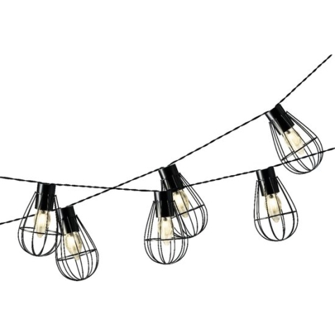 Lumineo - IJzeren solar tuinverlichting lichtsnoer 8 lampjes 350 cm - voor buiten - zwart - LED
