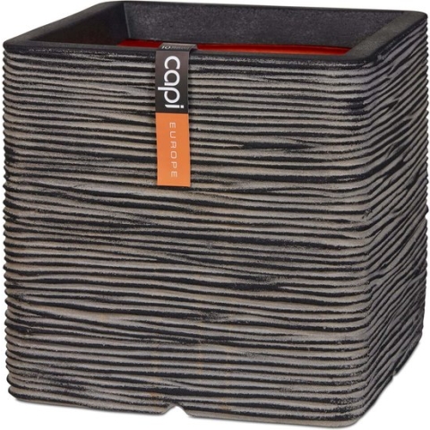 Capi Europe - Bloempot vierkant Rib NL - 40x40 - Antraciet - Opening Ø32 - Bloempot voor binnen en buiten - Levenslang garantie - Breukbestendig - 100% Recyclebaar - CO2 Neutraal geproduceerd - KOFZ903