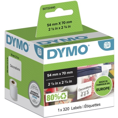 DYMO originele multifunctionele LabelWriter labels | 54 mm x 70 mm | 320 zelfklevende etiketten | voor de LabelWriter labelprinters | gemaakt in Europa