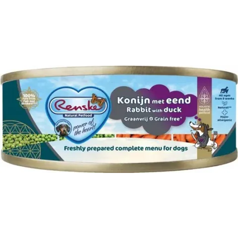 24x Renske Blik Vers Gestoomd Complete Menu Eend - Konijn Graanvrij 95 gr