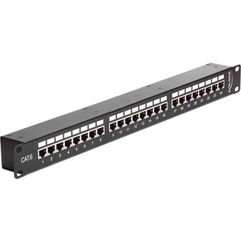 Premium CAT6 Gigabit 19'' koppel Patch Panel 1U met 24 poorten - afgeschermd / zwart