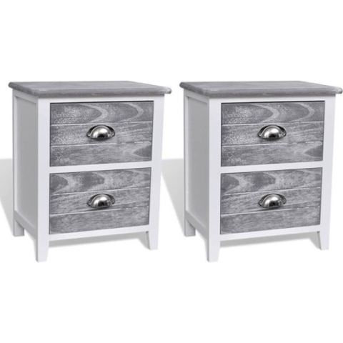 vidaXL-Nachtkastjes-2-st-met-2-lades-grijs-en-wit