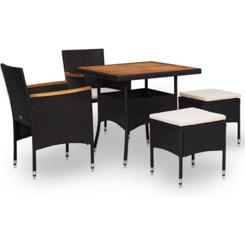 vidaXL-5-delige-Tuinset-poly-rattan-en-acaciahout-zwart