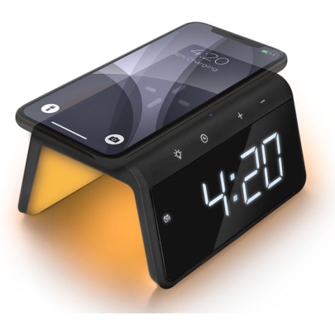 Caliber Digitale Wekker - Wekker met Draadloze Oplader - Wake Up Light - Digitale Klok - Dimbaar - Twee Alarmen - geschikt als kinderwekker - Nachtlamp - Kleur Zwart (HCG019QI-BA)