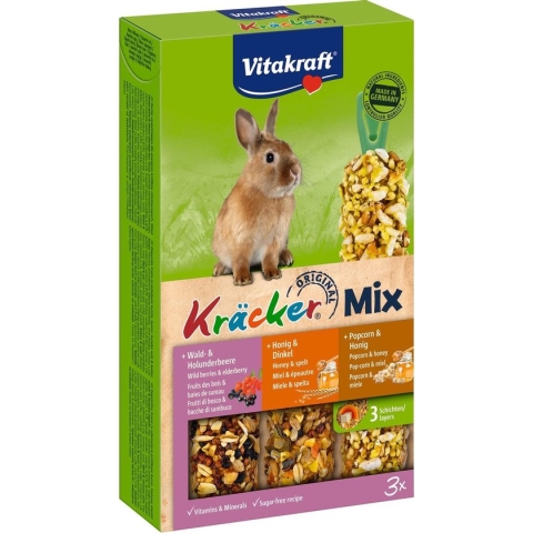 Vitakraft Konijn Kracker - Honing/popcorn/active 3 In 1 - 3 Stuks - Konijnensnack