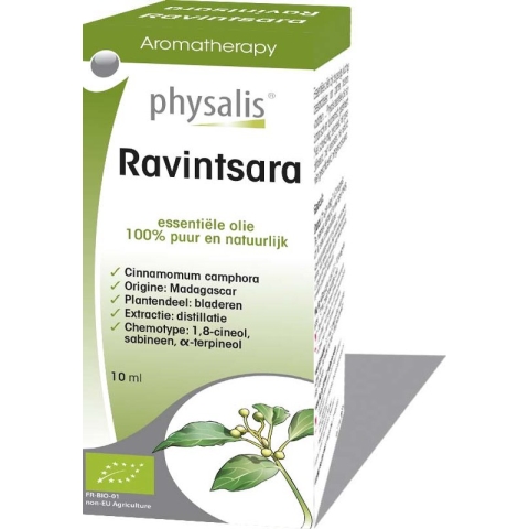 Physalis Etherische Olie Ravintsara Bio 10ml - Diffuser, huid en inwendig