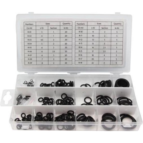 Toolland Assortiment nitrilrubber O-ringen, 225-delig, metrisch, verschillende maten, zwart