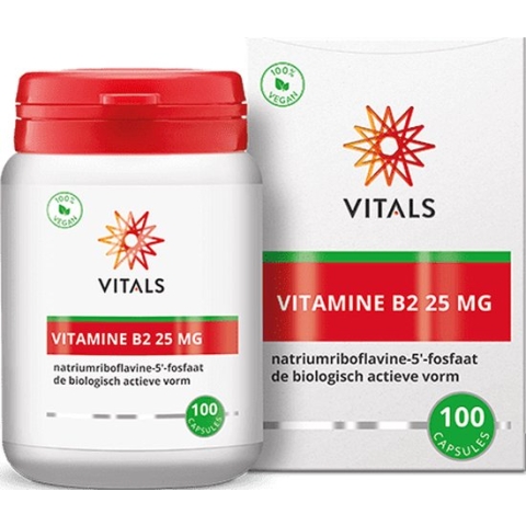 Vitals - Vitamine B2 - 25 mg - 100 Capsules - natriumriboflavine-5’-fosfaat, de biologisch actieve vorm
