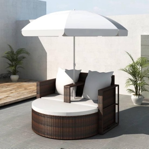 vidaXL-Tuinbed-met-parasol-poly-rattan-bruin
