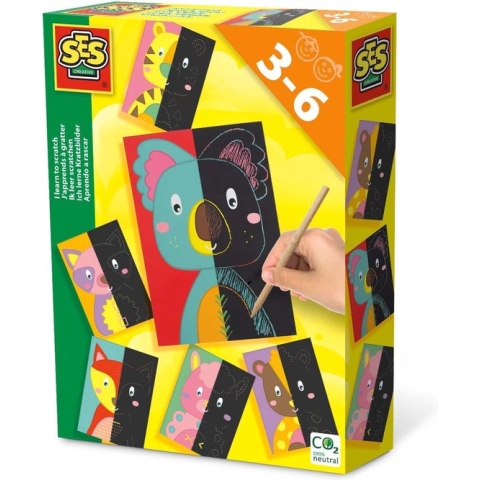 SES - Ik leer scratchen - 6 scratch kaarten en houten kras pen - met hulplijnen