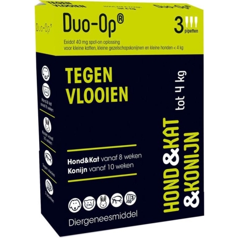 Duo-Op Hond. Kat en Konijn tot 4 kg - 40 mg - 3 pipetten